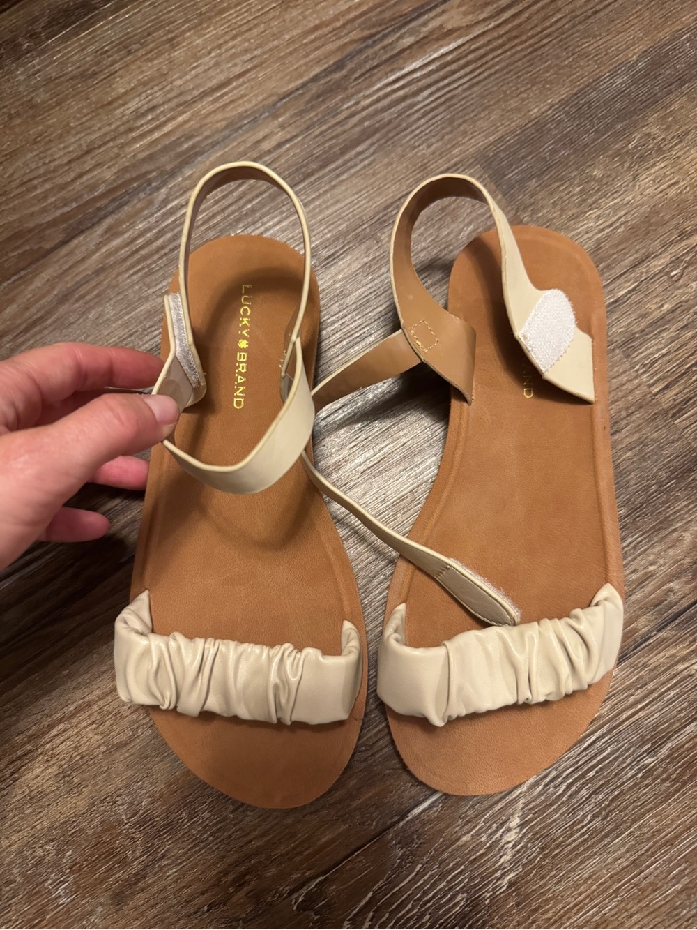 Lucky Brand Ruched Cream Slingback Sandals